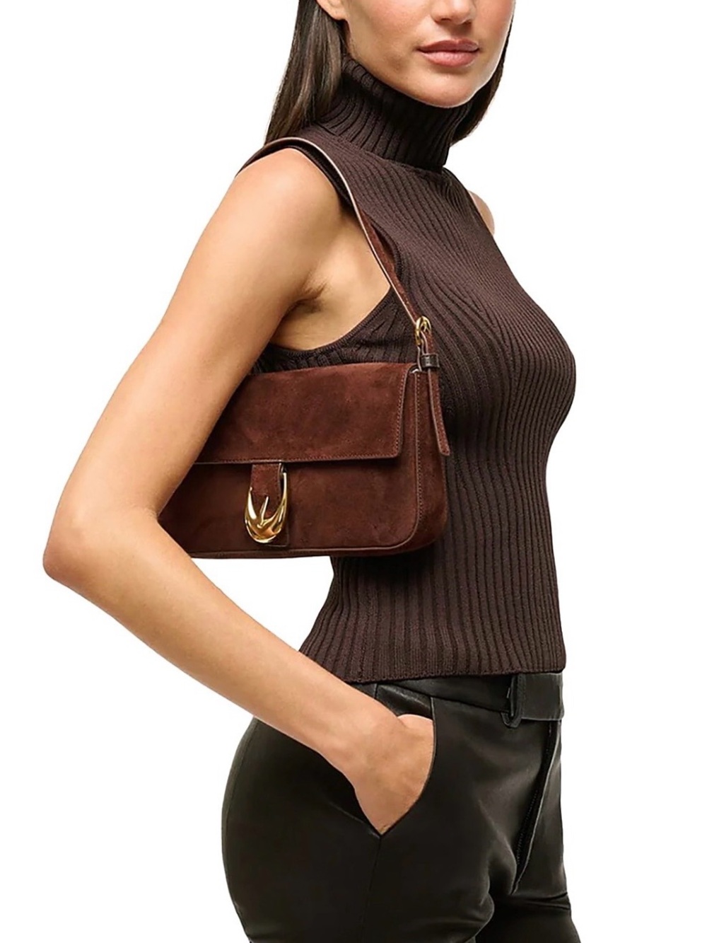 NWT Staud Harlow Suede Shoulder Bag Truffle Suede - Picture 2 of 16